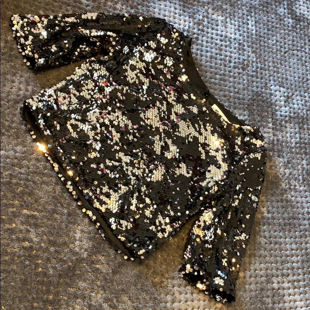 Black/silver sequin crop top